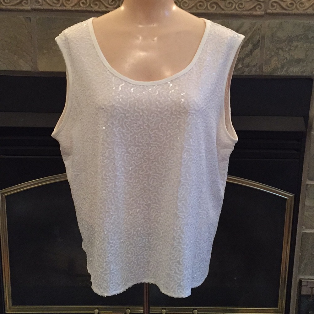 Sequined white tank with a subtle sparkle.